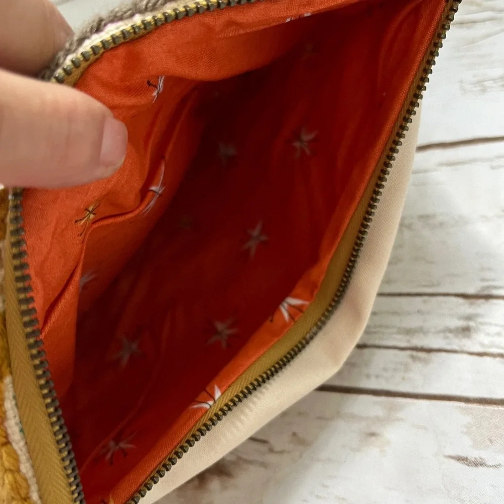 Handmade Hobo Bag Punch Needle Clutch Pink Mustard Geometric Textured NWOT